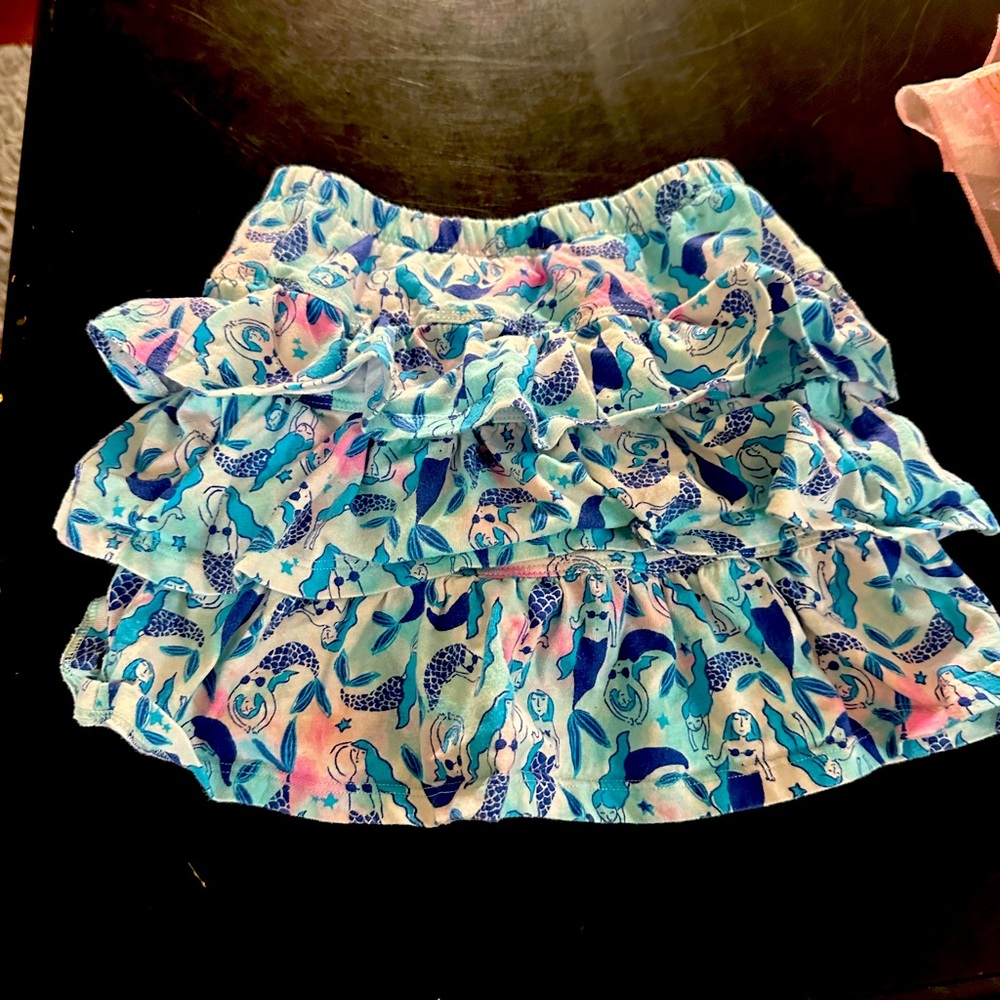 Blue and Pink Bubble Mini Skirt with Ruffled Tiers